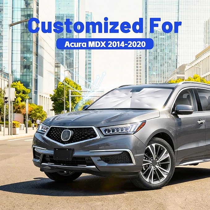 Car Windshield Sun Shade for Acura MDX 2014-2020 –[Reflective Coated Fabric] Sunshade Umbrella for Front Window, Car Shades Sun Visor Keep Car Cool and Protects Interior, 1:1 Exact Fit