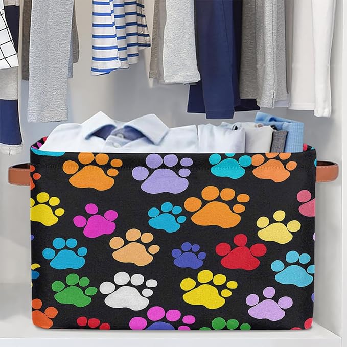 Dog Paw Print Storage Baskets for Organizing, Fabric Collapsible Storage Bins Box Colorful Decorative Toy Organizer Baskets for Closet Shelves Gift Basket 1 Pc