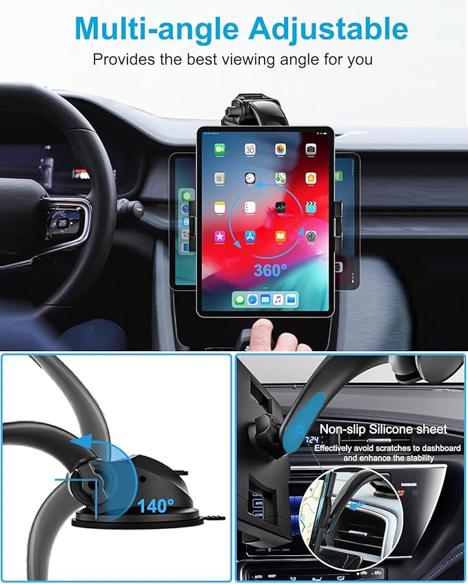 woleyi Car Dashboard Tablet Mount, Dash Tablet Holder for Car with Strong Sticky Gel Suction Cup, Compatible with iPad Pro Air Mini, Galaxy Tabs, Z Fold, Fire HD, iPhone and More 4.7-11" Devices