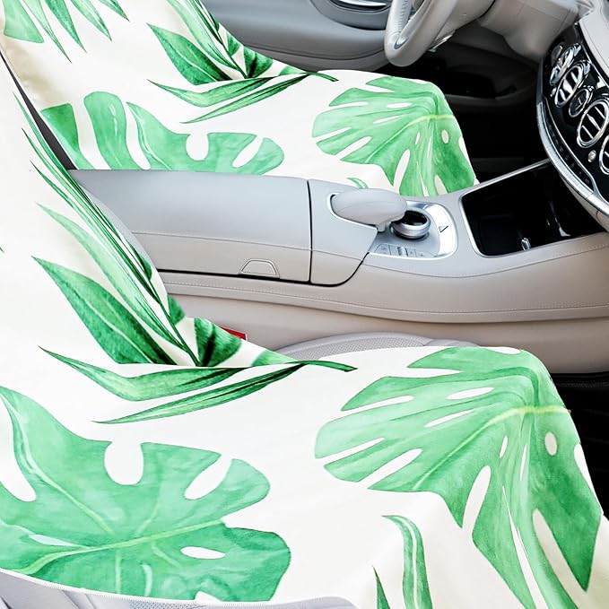 Hahafelt 2 Pack Car Seat Towel Covers with Storage Bag 63 x 32 Inch Athletic Running Towel Seat Sweat Washable Non Slip Cover Gift for Car Outdoor Sport Activities (Monstera Lime)