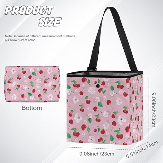 Cherry Blossom Car Trash Can Hanging Trash Bin Leak-Proof Collapsible Car Garbage Bag, Cherries Car Accessories 2 Gal Large Capacity Multipurpose Storage Container Pink