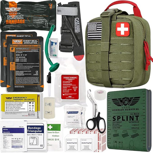 EVERLIT Advanced Trauma Kit, CAT GEN-7 Tourniquet, TCCC Compliant, Mil-Spec Nylon Laser Cut Pouch with 36" Splint, Military Combat Tactical IFAK for Emergency Bleeding Control