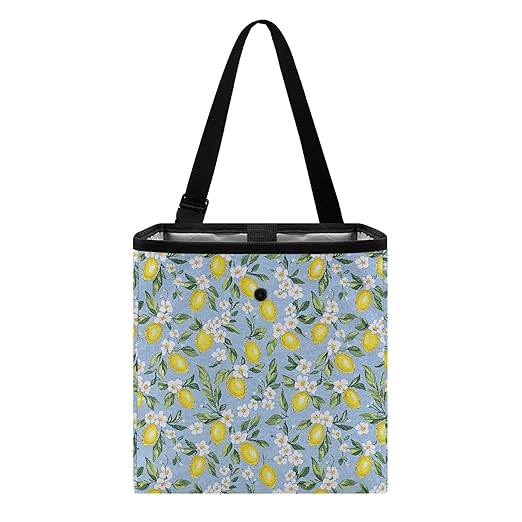 Lemon Floral Car Trash Can Cute Leakproof Car Garbage Bag Hanging Trash Bin Automotive Garbage Cans for Back/Front Seat/Console Car Accessories(Blue)
