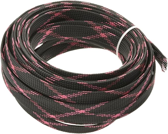 Aicosineg 32.8ft PET Flexible Braided Cable Sleeve 0.44inch Width Wire Loom Sleeving and Organizer Flexible Wire Mesh Sleeve Wrap Protector for TV Audio PC Cords from Pets Chewing Black and Pink
