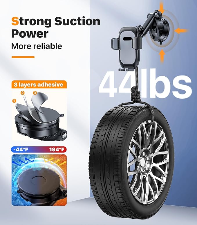 hitolza Ultra Stable Phone Holders for Your Car [Powerful & 360 Adjustable Suction Cup] Universal Car Phone Holder Mount Long Arm Flexible Car Mount for Dashboard Windshield Air Vent All Phone Case