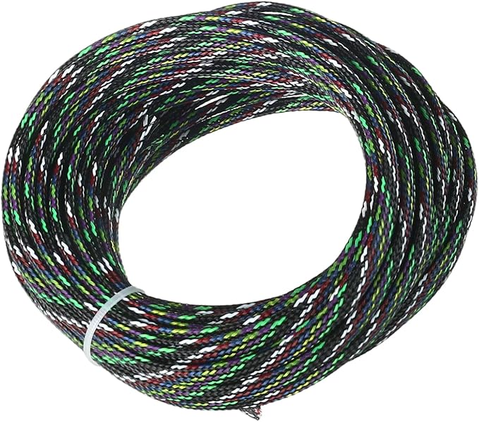 Aicosineg 32.81ft PET Flexible Braided Cable Sleeve 0.25inch Width Wire Loom Sleeving and Organizer Flexible Wire Mesh Sleeve Wrap Protector for TV Audio PC Cords from Pets Chewing Multicolor