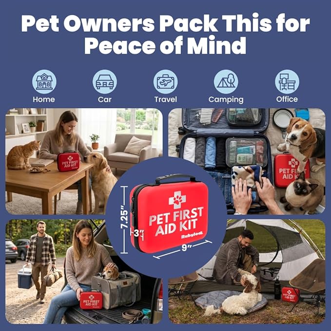 Dog First Aid Kit - Vet Approved Emergency Supplies - Pet First Aid Kit Guide, Tick Remover, Slip Leash & Medical Essentials for Home, Camping, Car, RV, Travel (Travel + Essential 2-Pack)