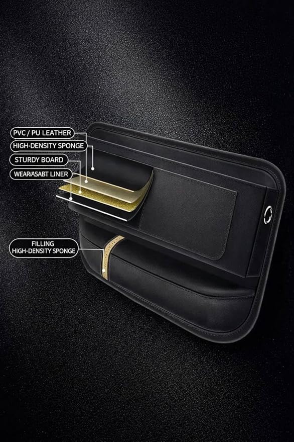 Car Seat Gap Organizer, Universal Car Seat Gap Filler with Storage Pocket, PU Leather Car Interior Organizer for Car, Truck & SUV, Black