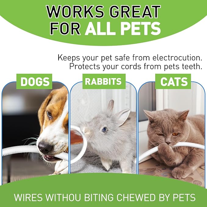 Cat Dog Cord Protectors from Pets No Chew 25ft - 1/4inch，Rabbits Cable Sleeves Cord Management Puppy Proof Covers, Wire Loom Critter Cord Charger Protector Heavy Duty Split Sleeve Automotive Tv，White