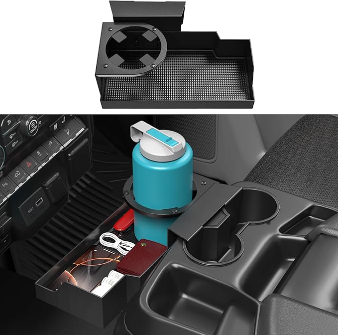 Metal Center Console Hanging Organizer Box with Cup Holder Compatible with 2019-2026 Chevy Silverado/GMC Sierra 1500 and 2020-2026 Chevrolet Silverado/Sierra 2500HD 3500HD Tray Accessories