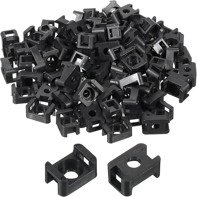 MECCANIXITY 500pcs Cable Tie Base Saddle Type Mount Wire Holder, 0.6"x0.4"x0.27" Wire Clips Organizer Holders Clamps for Electronic Wires, Black 0.17"Dia