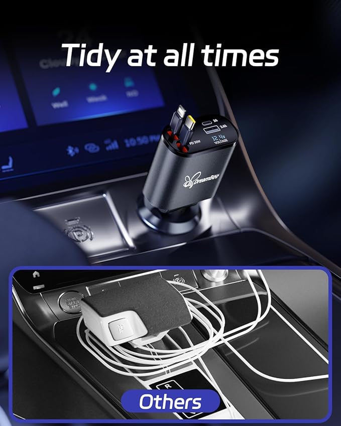 DreamBee Retractable Car Charger,66W 4 in 1 Super Fast Charge Car Phone Charger,Gifts for Men Women Car Truck Accessories for iPhone 17/16/15/14/13 Pro Max XR,iPad,Samsung,Pixel