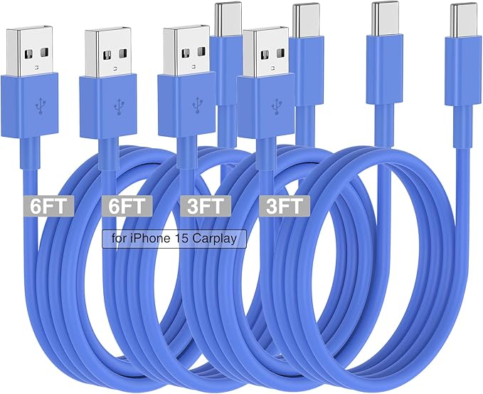 Car Carplay Cable for iPhone 17 16 15 Charger Cord,3/3/6/6FT USB A to USB C Cable for iPhone 17 Pro Max/16 Pro/15 Plus Charger,USB C Car Charger for Apple 17 Air/16 Pro Max/16e/15-Dark Blue
