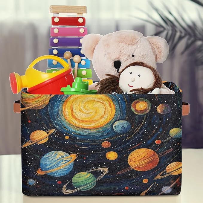 Solar System Storage Baskets for Organizing, Fabric Collapsible Storage Bins Box Space Planets Decorative Toy Organizer Baskets for Closet Shelves Gift Basket 2Pcs