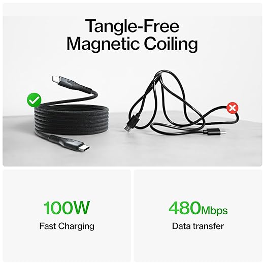 Statik MagStack Pro USB C to USB C Cable, Clutter-Free Magnetic Type C Charger Fast Charging Cord, Magnetic Charging Cable, Compatible with 16 Pro Max, 15, Galaxy S21 S20 Ultra, 100W 6FT/2M