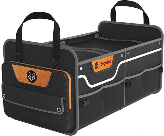 Car Trunk Organizer for SUV, 70L Heavy Duty Waterproof Trunk Organizer, Foldable Vehicle Organizer with Anti-Slip Base, 24”x13.8”x11.8”, BLACK-M003