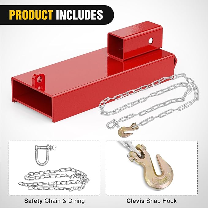 Nilight Forklift Trailer Hitch Attachment Fits 2 Inch Receiver Clamp on Pallet Fork Trailer Towing Adapter with Safety Chain & Hook Red