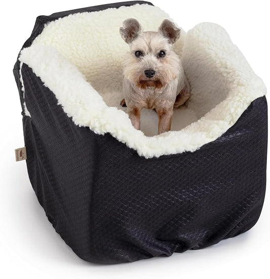 Snoozer Dog Car Seat: Lookout I Dog Booster Car Seat for Pets up to 18lbs, Helps Alleviate Travel Sickness & Fear for Dogs, Removable Washable Cover – Black Diamond, Size Small
