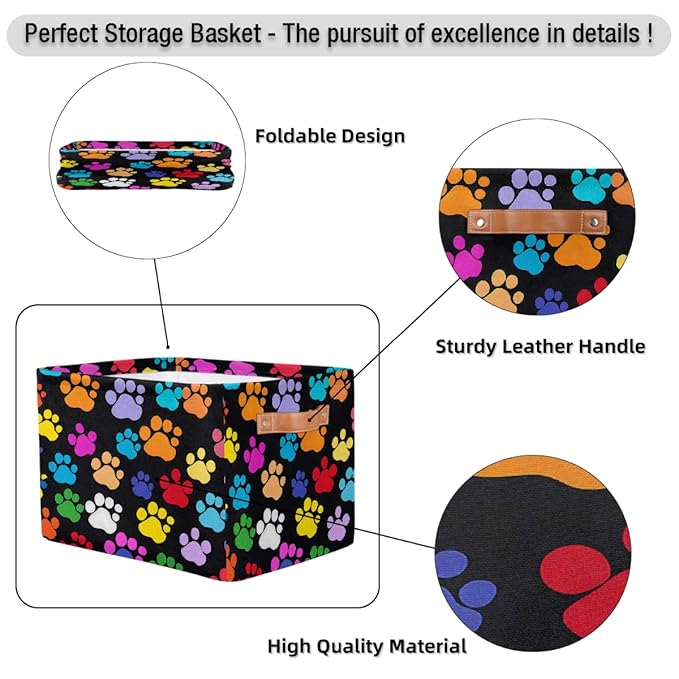 Dog Paw Print Storage Baskets for Organizing, Fabric Collapsible Storage Bins Box Colorful Decorative Toy Organizer Baskets for Closet Shelves Gift Basket 1 Pc