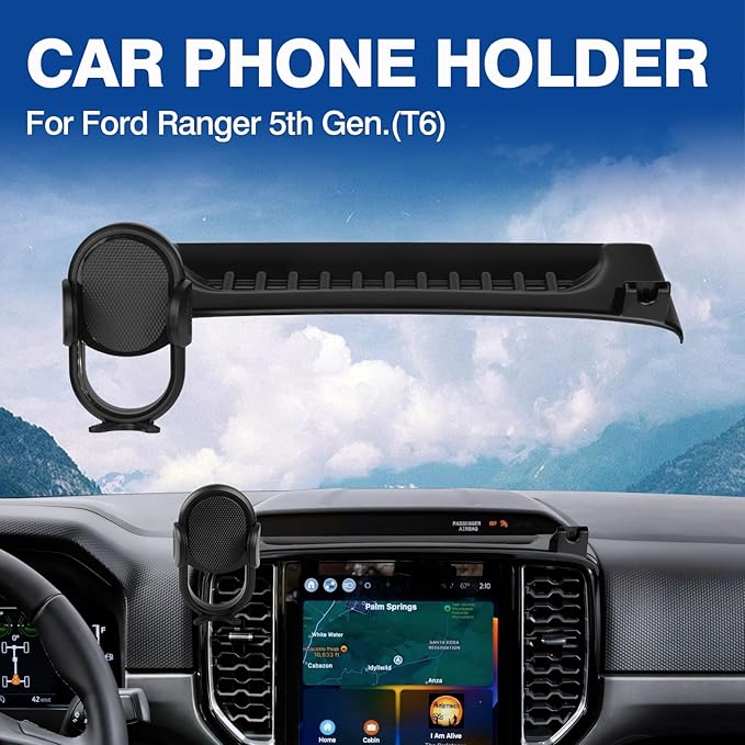 Autorder Car Phone Holder for 2024 2025 2026 Ford Ranger Accessories Phone Mount Cell Phone Car Mount Automobile Phone Stabilizer 360 Degree Rotation