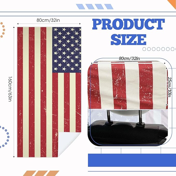 Hahafelt 2 Pack Car Seat Towel Covers with Storage Bag 63 x 32 Inch Athletic Running Towel Seat Sweat Washable Non Slip Cover Gift for Car Outdoor Sport Activities (American Flag)