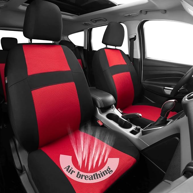 CAR PASS Rainbow Universal Fit 3D Air Mesh Car Seat Cover with 5mm Composite Sponge Inside,Airbag Compatible (Black Red)