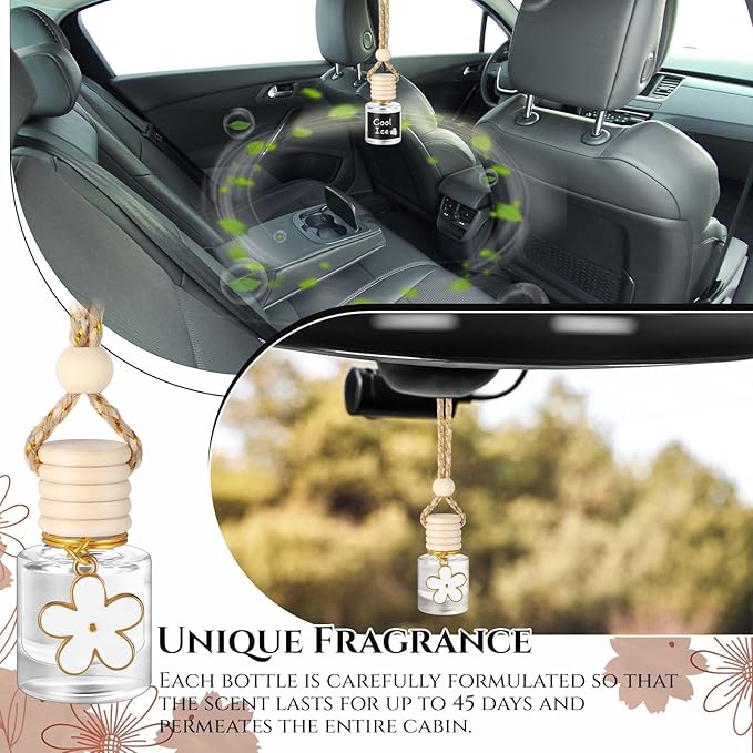 Siifert 2 Sets Hanging Car Air Freshener and Essential Oil Diffuser, Car Air Freshener Daisy Essential Oil Diffuser Long Lasting Automobile Aromatherapy(White,Cool Ice)