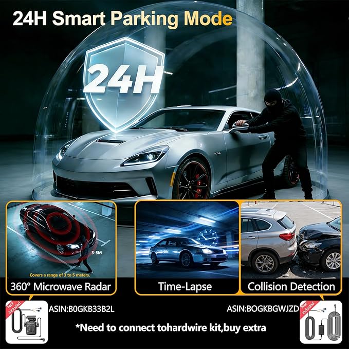 4 Channel Dash Cam, 360° View 3K Front +1080P x3 Left & Right, Dash Camera for Cars,8 IR Lamps Night Vision,Voice Control,WiFi & APP Control,G-Sensor,Parking Mode, with a Free 64GB SD Card