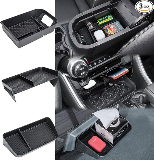 3PCS Center Console Organizer Tray and Armrest Storage Box Compatible with Toyota RAV4 2019-2022 2023 2024 2025 Dash Storage Tray Interior Accessories-Not for New 10.5'' Multimedia Display