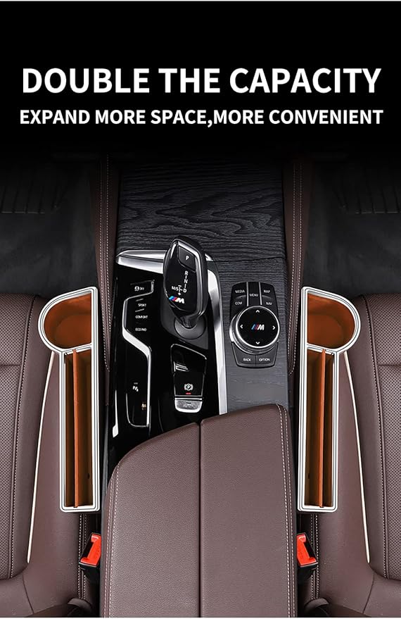 SANRILY 2 Pack Car Seat Gap Filler Organizer with Cup Holder Universal Fashion PU Leather Multifunctional Car Center Console Organizer with USB Hole Red