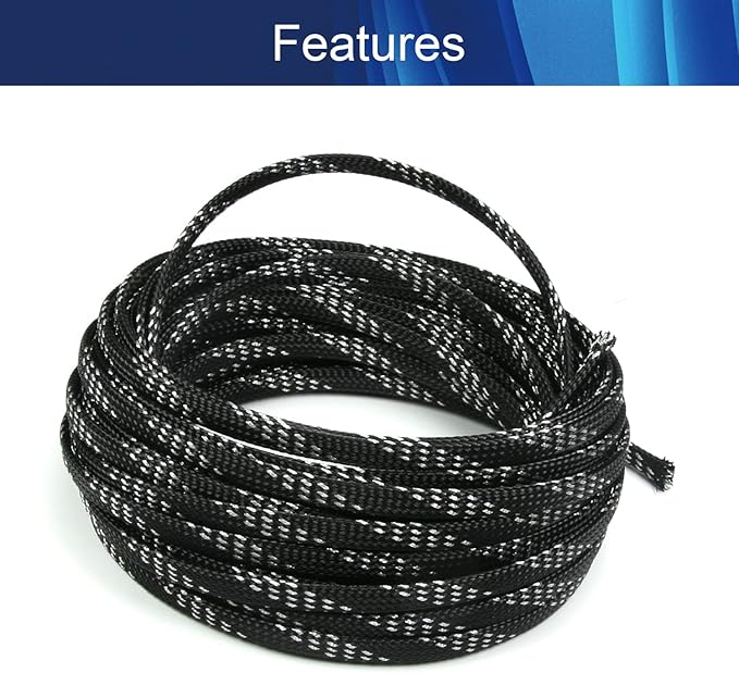 Aicosineg 32.81FT PET Braid Cable Sleeving Flexible Wire Mesh Sleeve Wire Braided Protective Sleeve 0.25inch Wrap Protector for Power Cord Protection Flame Retardant Cable Manage Silver