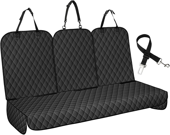Dog Car Seat Cover for Back Seat - Waterproof, Non-Slip, Pet Bench Seat Covers, with 60/40 Split Bench Fit, Universal Size for Sedans, Trucks & SUVs, Machine Washable, Non-Stick Fur & Durable, M-Black