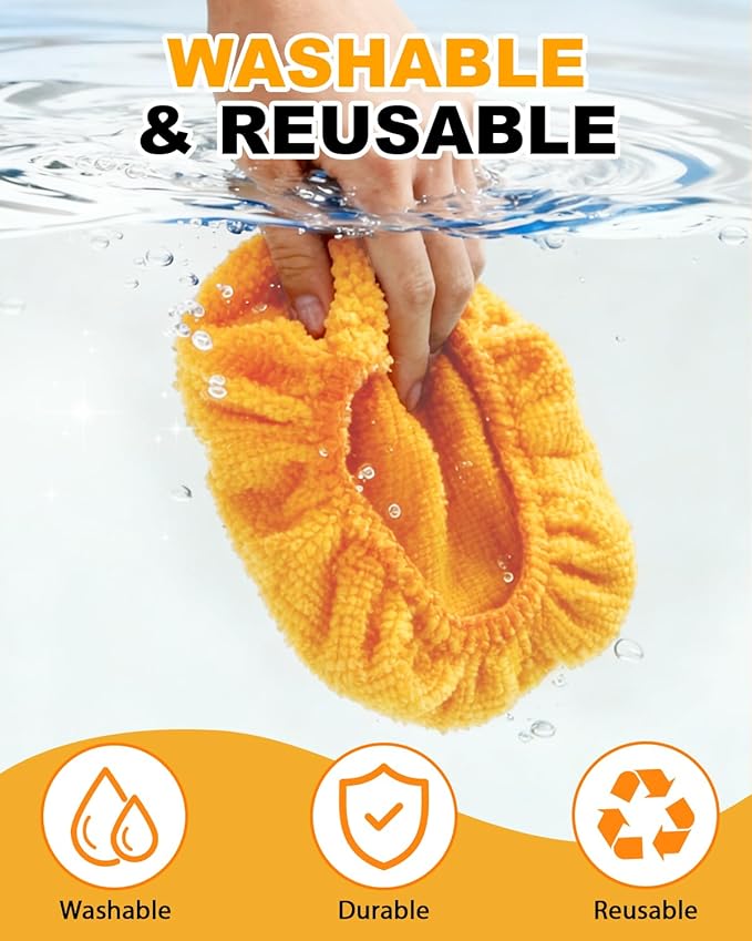 5 Pack Microfiber Pads for Windshield Cleaner Tool – Washable Windshield Cleaner Replacement Pads with Elastic Edge, Replacement Heads Cover for Car, RV & Home Window Cleaning (Orange)