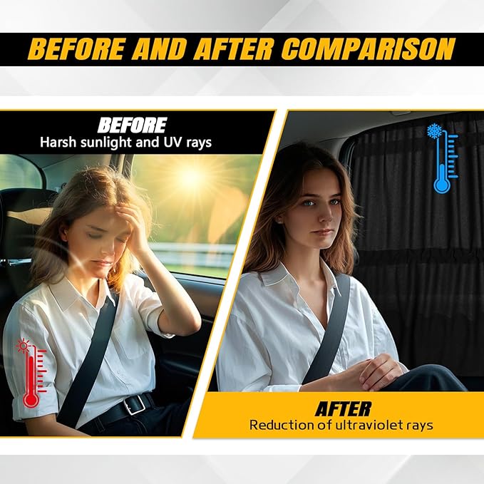 Hovom 2PCS Car Window Shades, Auto Side Window Curtain for Privacy Heat UV Protection, Window Cover Keeps Your Vehicle Cool, Universal Car Sun Shade for Baby Sleeping Travel Camping