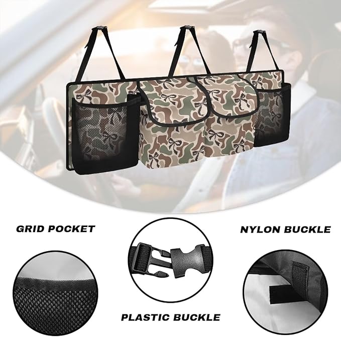 Bow Camo Hunting Car Trunk Organizer Foldable Vehicle Interior Cargo Organizers Accessories Waterproof Collapsible Car Storage Bag with 4 Pockets for Cars Sedans SUVs