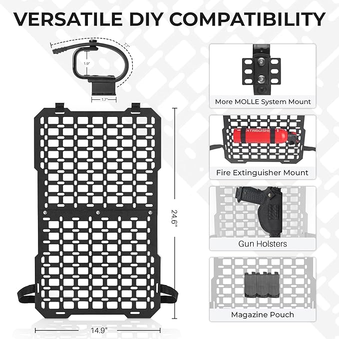 Gun Rack with Seat Back Organizer for Truck, Universal Tactical Molle Panel Mounts Truck Back Seat Organizer