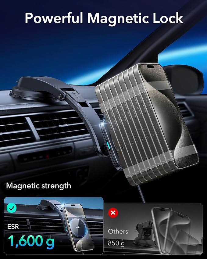 ESR for MagSafe Car Mount Charger, Dashboard Magnetic Wireless Car Charger Mount, Compatible with MagSafe Car Charger, for iPhone 16/15/14/13/12 Series, Fast Charging, Car Accessories, Black