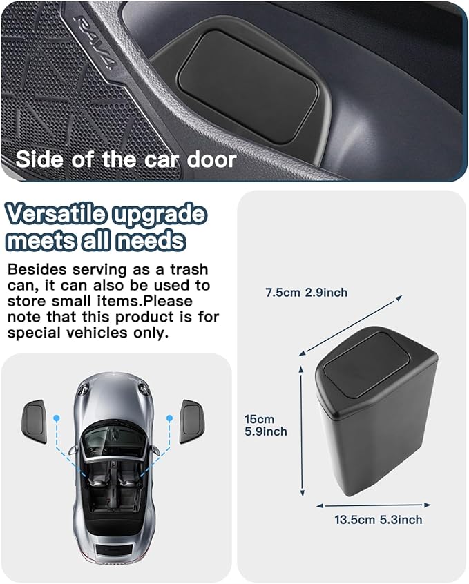 2025 RAV4 Trash Can for Toyota RAV4 XA50 Accessories,Portable Mini Car Trash Bin with Lid for Storage and Organizer Car Door Garbage Can Compatible with 2019~2025 Toyota RAV4