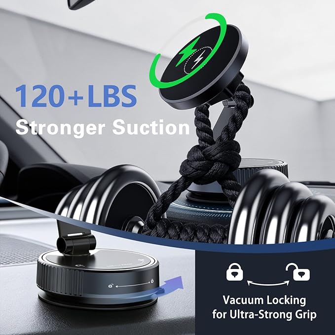 for MagSafe Car Mount Charger, 15W Fast Wireless Charging, Vacuum Suction Magnetic Car Phone Holder for iPhone & Android, 360° Adjustable Cell Phone Holders for Your Car Dashboard/Windshield