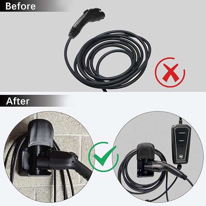 EV Charger Holder Wall Mount, EV Charging Cable Holder for Electric Vehicle Mobile Connector Organizer, Upgraded Rotatable J1772 Plug Hangers