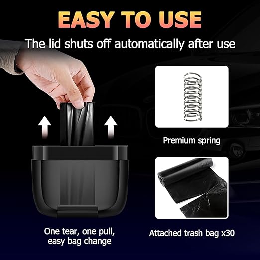 MOTORBUDDY 2 Pack Car Trash Can with Lid, Built-in Storage Garbage Bag, Vehicle Trash Accessories for Interior, Mini Garbage Bin for Automotive, Home, Office, Kitchen, with 60pcs Trash Bags