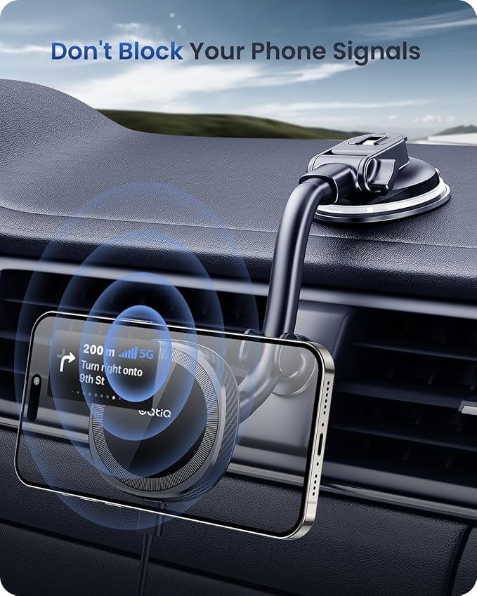 OQTIQ for MagSafe Car Mount Charger, Magnetic Wireless Car Charger Compatible with iPhone 17 16 15 14 13 12 Series, 15W Fast Charging Car Phone Mount for Windshield Dashboard Air Vent