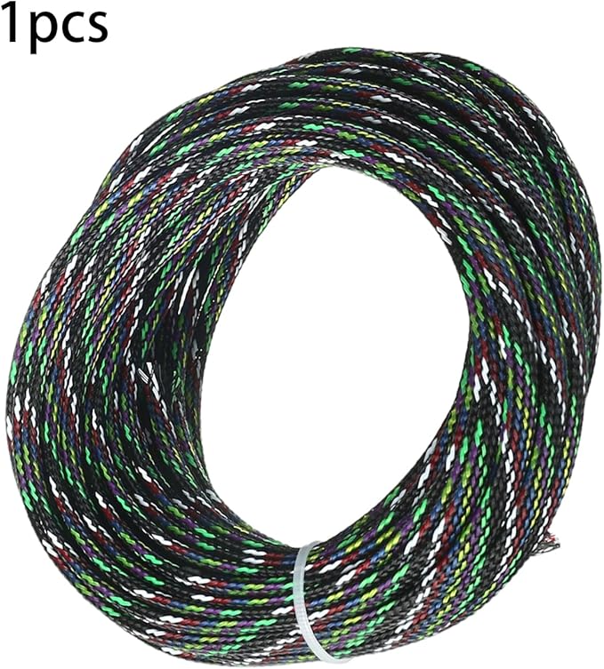 Aicosineg 32.81ft PET Flexible Braided Cable Sleeve 0.25inch Width Wire Loom Sleeving and Organizer Flexible Wire Mesh Sleeve Wrap Protector for TV Audio PC Cords from Pets Chewing Multicolor