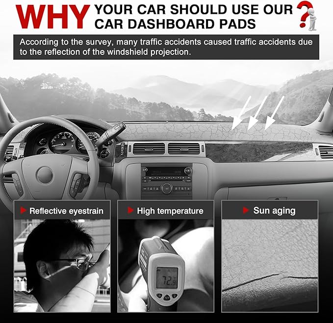 Autorder Beige Dashboard Cover Mat for 2007-2013 Chevy Chevrolet Silverado Sierra, 2007-2014 Chevy Tahoe Suburban Denali Avalanche & GMC Yukon/XL & Only One Glove Box Accessories Polyester Dash Cover