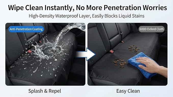 Dog Car Seat Cover for Pets - 100% Waterproof 600D Oxford Heavy Duty Hammock Style Scratch Proof Non Slip Back Seat Protector with Side Flaps, Fits Cars Trucks SUVs, Black