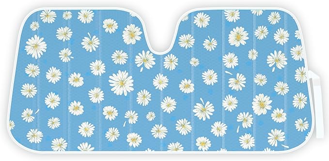 C&C Blue Daisy Car Windshield Sun Shade - Sun Visor Sunshade for Car Windshield - Window Shades for Cars, SUV & Truck - Dash Cover UV Protection for Front Window Shade Accessories - 57" x 27"
