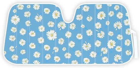 C&C Blue Daisy Car Windshield Sun Shade - Sun Visor Sunshade for Car Windshield - Window Shades for Cars, SUV & Truck - Dash Cover UV Protection for Front Window Shade Accessories - 57" x 27"