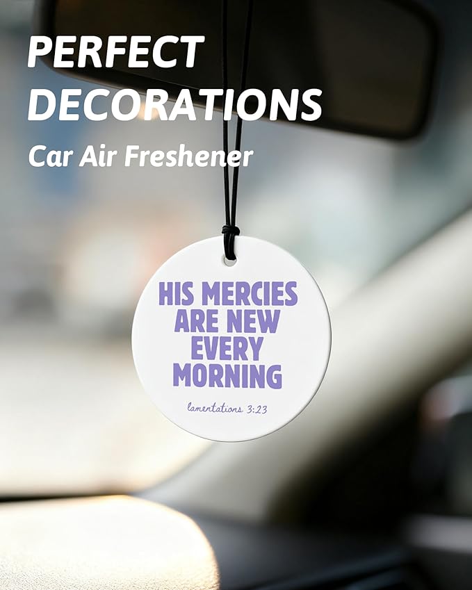 Purple Christian Round Car Air Freshener 4 Pcs, Girly Pouple Bow Floral Religious Hanging Air Freshener for Cars Closet Drawer Books, Cute Preppy Car Accessories Mirror Decor for Women
