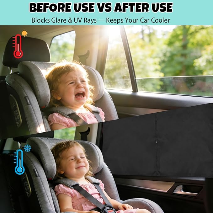 Car Window Shades, 2 Pack Magnetic Double Layer Window Shade for Baby in Car, Adjustable Privacy Blackout/See-Through Back Window Curtains for Baby Kids UV Protection