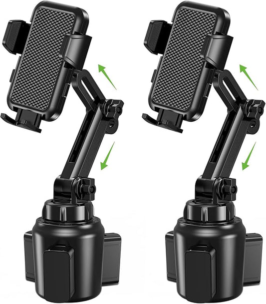 2025 Upgraded Cup Phone Holder for Car, Universal No Shaking Cup Holder Phone Mount with Expandable Base for Car Truck, Adjustable Holders,Compatible with iPhone Samsung All Phones: 2 Pack